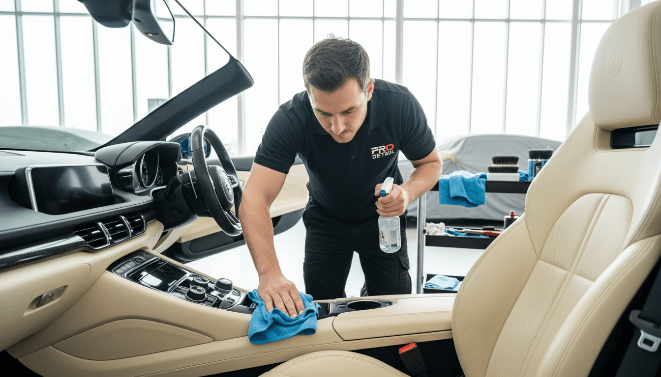 Interior detailing service showing professional cleaning of car cabin
