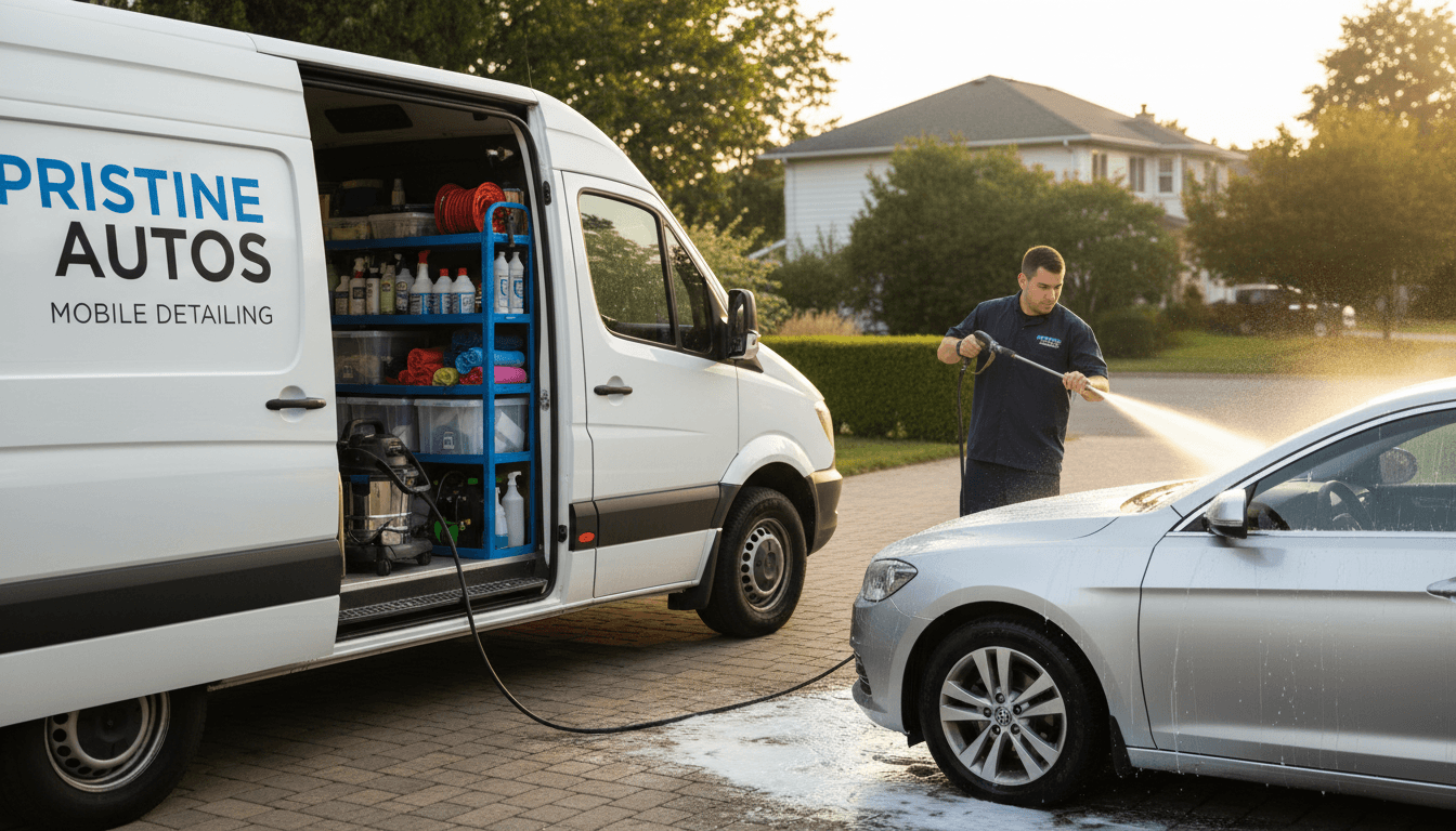 Mobile car detailing service at residential driveway